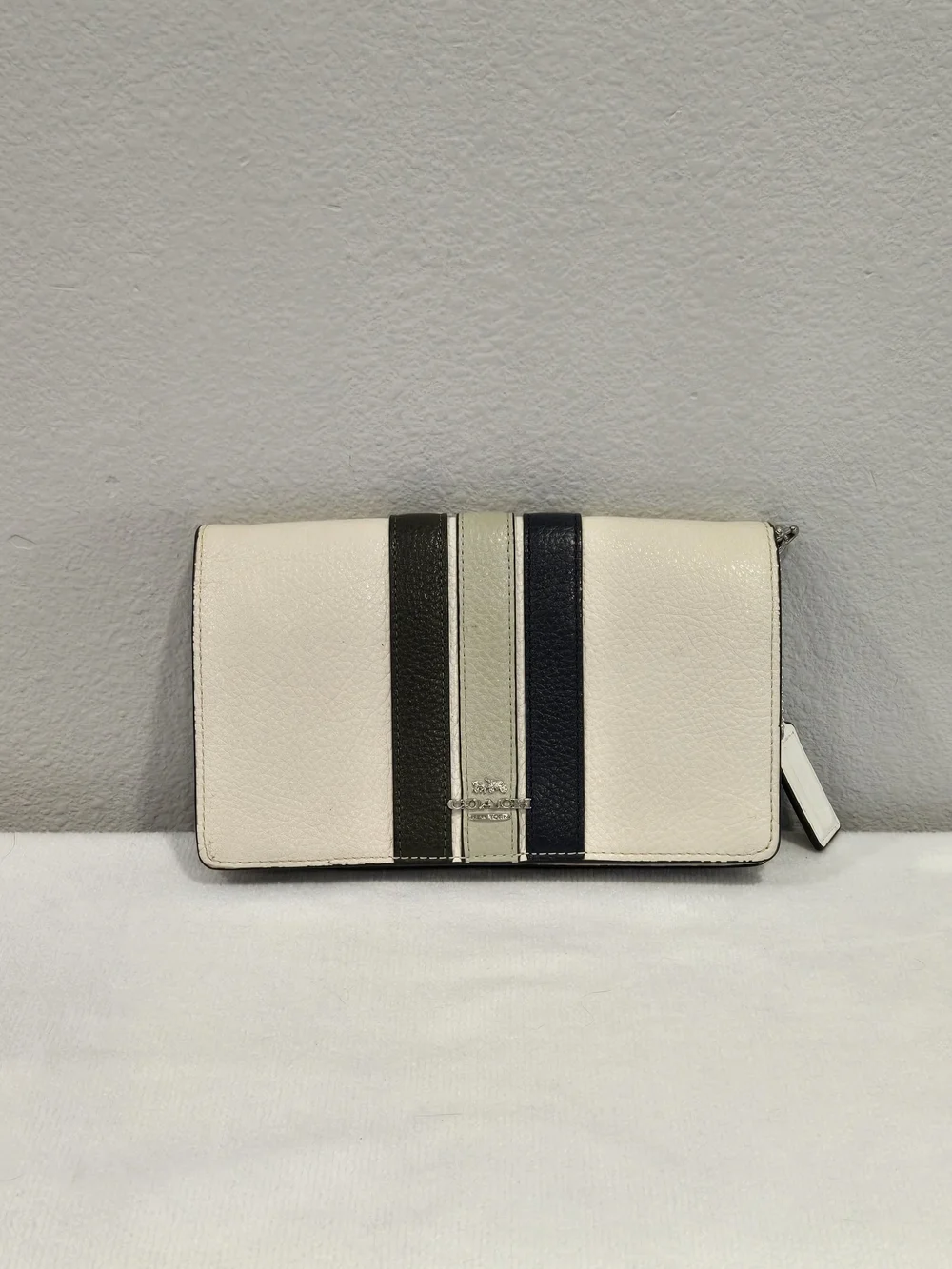 Coach Anna Fold Over Clutch Crossbody with Racing Stripe